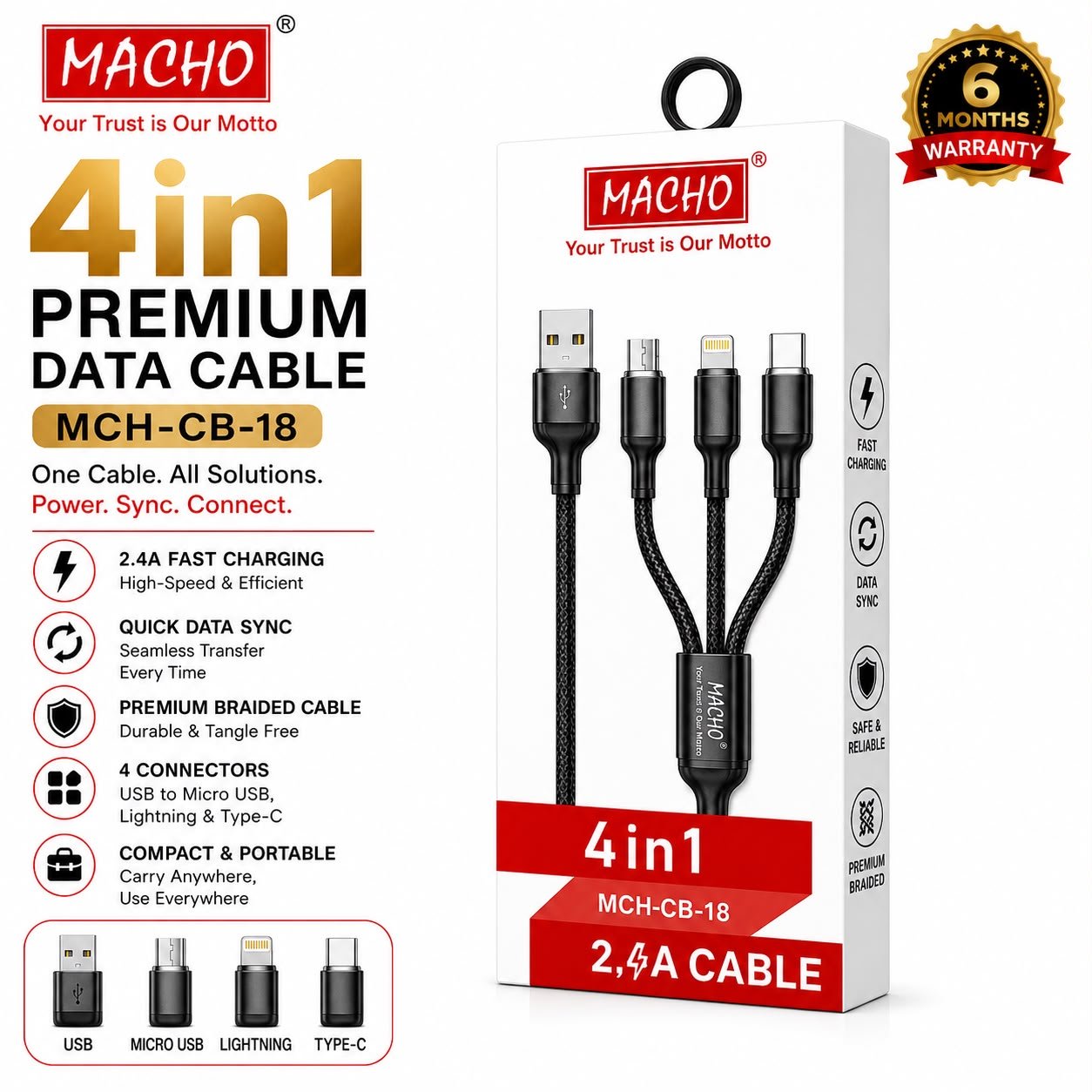 Macho CB18 4IN1 Data Cable